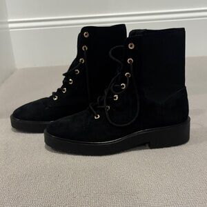 New! Stuart Weitzman Black Lace-Up Boots
